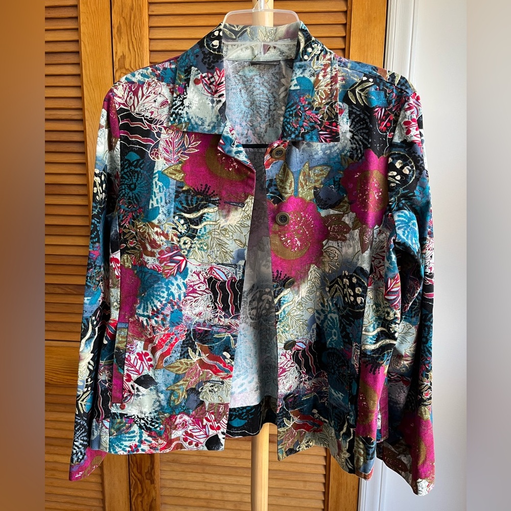 Additions by Chico's Multicolor Boho Floral Cotton Jacket Size 1 Medium